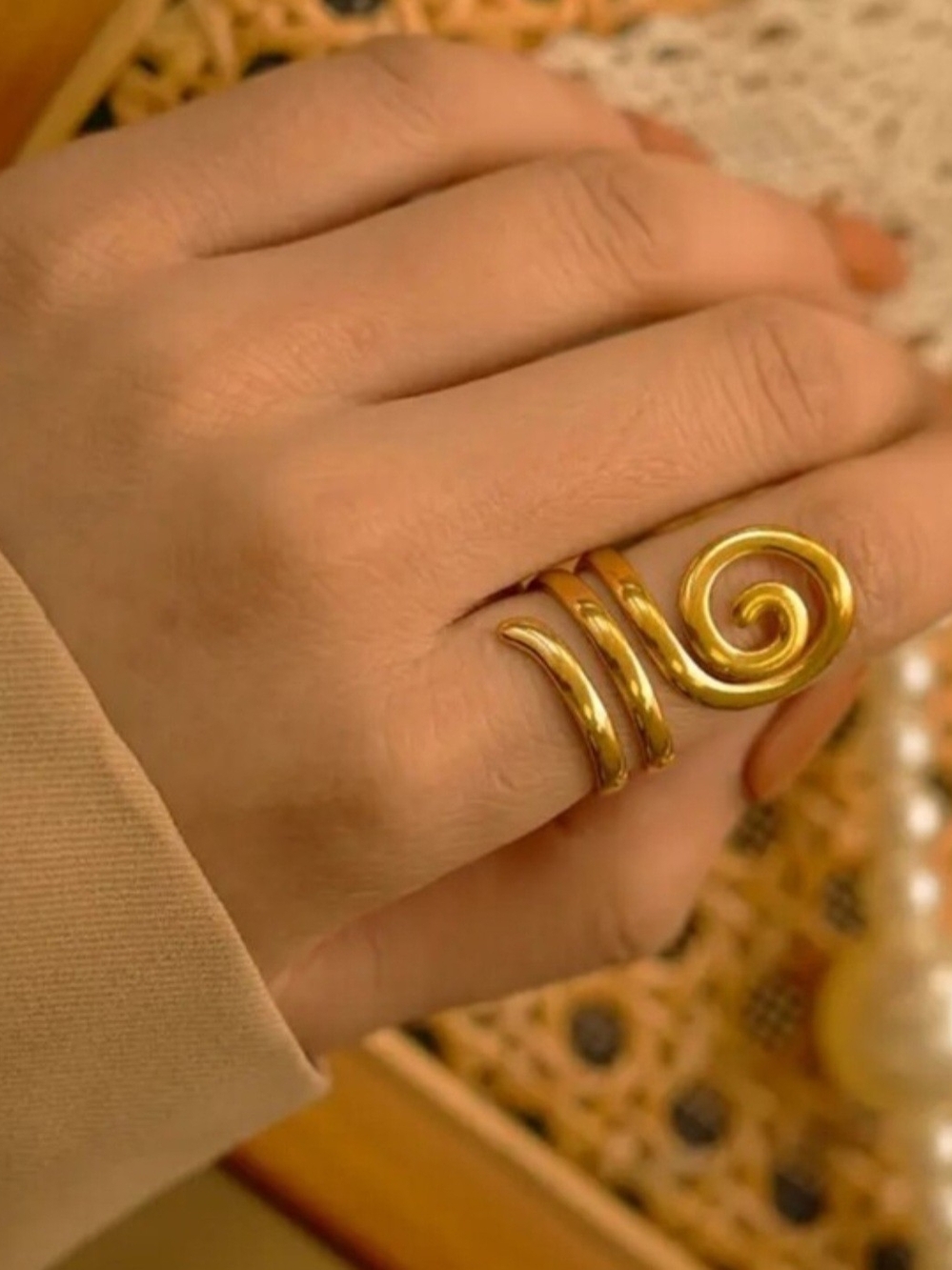 Elegant Gold Spiral Statement Ring - Women Jewelry stainless Steel